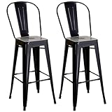 HOMCOM 2er-Set Industrie-Küchenhocker mit Abnehmbarer Rückenlehne und Fußstütze, Moderne Metallhocker, 44x49x116 cm, Schwarz