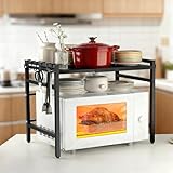 VINATO Mikrowellenregal Höhenverstellbar - Ohne Bohren! Stahlregal mit 50kg Tragkraft & Haken, Verstellbar 40-63cm - Für Küche,...