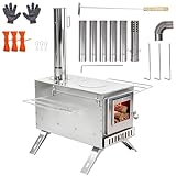 unho Zeltofen Gartenofen Tragbarer Holzofen, Campingherde Edelstahl Holzkocher mit 7 Rohren und Rohrbogen, Ideal für Camping im Zelt,...