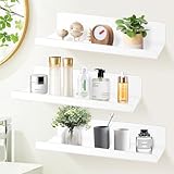 SHEPIN 3er Set Wandregal Ohne Bohren Weiß Schweberegal, 30cm Regal Ohne Bohren aus Acryl Badezimmer Regal Zum Kleben, Wall Shelf...