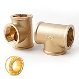 2 Stück T Stück 1 Zoll, Ø32 mm Innengewinde Messing T Stück, DN25 Gewindefitting, Messing Fittings für Trinkwasser Geeignet,...