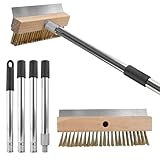 EXLECO 78-150cm Abnehmbare Pizzaofen Bürste, 25cm Ofenbürste mit Edelstahl Schaber & Messingbürste & Stange, Pizza Zubehör zum...