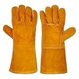 WOKICOR Feuerfeste Kaminhandschuhe und Grillhandschuhe Herren, Hitzeschutz Handschuh,Hitzebeständige Schweißerhandschuhe,Ofen...