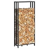 MAHANCRIS Kaminholzregal 60 x 25 x 149,5 cm, Holzregal, Kaminholzhalter Brennholzregal, Metall Stahl Rahmen, für drinnen und draußen,...