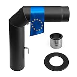raik Rauchrohr Ofenrohr Set 150 mm schwarz 90 Grad Bogen dreiteilig mit Zugregulierung und Reinigungsöffnung inkl. Doppelwandfutter...