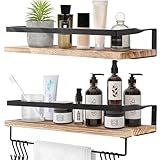 Uten Wandregal Holz, Schweberegal Rustikal mit Handtuchhalter 2er Set Hellbraun für Schlafzimmer, Wohnzimmer, Badezimmer, Küche,...