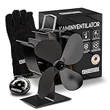 FALKENWERK Ofenventilator ohne Strom inkl. Kaminthermometer & Ofenhandschuh - Leiser Kaminventilator - Wärmebetriebener Ventilator...