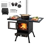 Mqwdxzfes Klappbarer Camping Holzofen, Zeltofen Outdoor-Küchenofen mit Schornstein, Camping Feuerstelle Notofen, Karbonstahl Ofen Herd...