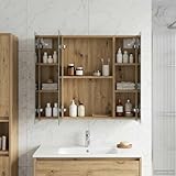 Nqyjm Badezimmerspiegelschrank Kunsthandwerk Eiche 80 x 14,5 x 70 cm Spiegelschrank Bad hängend, Badschrank, platzsparender...