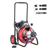 VEVOR Rohrreinigungsmaschine 22 m x 13 mm, Rohrreinigungsgerät mit Automatischem Vorschub, 4 Schneidwerkzeugen & Pneumatischem...