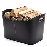 VIIRKUJA Feuerholzkorb - Robuster Korb für Brennholz, mit Kunst Leather, 2 Tragegriffe, ideal für Kaminzubehör, Innenbereich -...