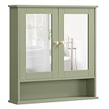 VASAGLE Spiegelschrank, Badschrank, Wandschrank, Hängeschrank mit 2 Spiegeltüren und offenem Fach, verstellbare Ablage, Wandmontage,...