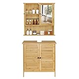 EUGAD Badezimmer Badmöbel Set Waschbeckenunterschrank Unterschrank Badezimmerschrank mit Spiegelschrank Hängeschrank für Bad Bambus...