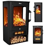 Tronitechnik® Elektrokamin elektrisch - Kaminfeuer mit LED Flammeneffekt, 1kW/2kW Watt Kamin, mit Thermostat Panorama-Sichtfenster...