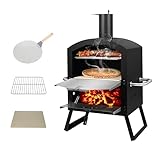DMS® Germany Pizzaofen – mobiler Outdoor Holzofen Räucherofen - Pizzastein & Grillrost – Garten, Terrasse & Balkon – knusprige...