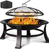 TLGREEN Feuerkorb mit funkenschutz, Φ76cm Feuerschale mit grillrost, Retro-Look Feuerstelle, Feuerschalen für den Garten, BBQ...