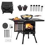 Klappbarer Camping Holzofen, Zeltofen Outdoor-Küchenofen mit Schornstein, Camping Feuerstelle Notofen, Karbonstahl Ofen Herd Heizung,...