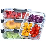 Liliume Meal Prep Boxen Glas 3 Fächer (3Stück, 1040ml) Meal Prep Boxen Glas mit Trenner Portionskontrolle Luftdicht Ofen- und...