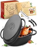 KRUSTENZAUBER 38cm Gusseisen Bräter mit Deckel backofengeeignet inkl. Geflügelschere - 9kg Gänsebräter - Idealer Topf XXL,...