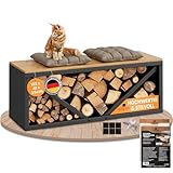 BLACK OAK Kaminholz Regal OHIO 102x41x35cm - Sitzbank für Brennholz Kaminholzregal für innen schwarz modern stabil Stahl + Holz -...