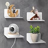 SHEPIN 4er Set Kleines Wandregal Weiß 10cm, Kleines Regal Wand mit Kabelloch, Regal ohne Bohren aus Acryl, Regalbrett Schweberegal...