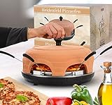 Heidenfeld Pizzaofen Pizzachef | Platz für 6 Personen - Elektrischer Pizza Ofen - 1100 Watt - Raclette Backofen mit Tonhaube -...