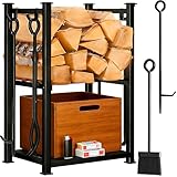 Amagabeli Kaminholzregal mit 4 Kaminwerkzeug 72x46x30cm Innen Kaminholzständer Kaminholzregal Kaminbesteck Set Draussen Holzregal 2...