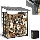 Onbest Innovation, Brennholzregal mit Regenrinne, Regenkette und Wetterschutz – Kaminholzregal Metall mit Dach für außen – in 2...