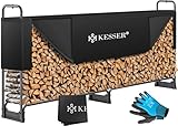 KESSER® Kaminholzregal Metall 260x36x117cm Brennholzregal außen Stahlrahmen + Abdeckung & Handschuhe Kaminholzunterstand 300kg...