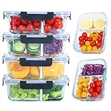 Liliume Glasbehälter mit Deckel Meal Prep Boxen Glas 2&3 Fächer (4Stück, 1040ml) Frischhaltedosen mit Deckel Portionskontrolle,...