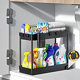 ASOBEAGE Unter Waschbecken Regal, Kitchen Organizer，2 Etagen Gewürzregale, Schiebeschrank Korb mit Haken Für den Einsatz in...