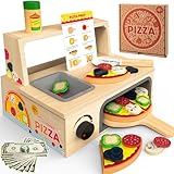 WOODMAM Pizza-Ofen Holzspielzeug ab 3 Jahre Kinder Montessori Spielzeug Kinderküche Zubehör mit Pizza, Pizzateller und...