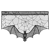 BESTOYARD Halloween Kamin Stoff Schwarze Fledermaus Spinnennetz Spitze Dekor Für Wohnzimmer Herd Halloween Party Deko 36X22 Zoll