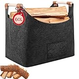 YQBFTC XL Holzkorb für Kaminholz,60L Filzkorb,Groß Kaminholzkorb für Feuer,Brennholzkorb aus Extradickem Filz,Filztasche als...