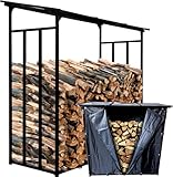 WIELS® Kaminholzregal außen 185x70x185cm, Brennholzregal außen XXL, Metall Kaminholzregal, Garten Kaminholzunterstand 3,3 SRM /...