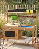 FRIEDO Matschküche Kinder Outdoor mit Schutzlasur I Inkl. Ofen und Zubehör wie 1,2 L Wasserspender, Töpfen etc. I Lasierte...