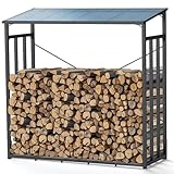 Trintion Kaminholzregal Außen 185 x 70 x 185 cm, Metall Brennholzregal, 3,3 SRM / 2,3m³ Kaminholzlager, Feuerverzinkt Holzunterstand...