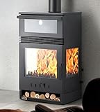 Kaminofen mit Backfach Panoramakamin Dreiseitig Glas 3 Scheiben Teba TKS 15 Verglast 3 Seiten Holzofen 12,8 kW Kamin Ofen Holz Holzherd...