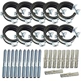 MegaHaustechnik Gelenk-Rohrschellen aus Stahl verzinkt, Set 10 Stück mit Stockschrauben und Dübel, Spannbereich 15 bis 18mm...
