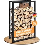 BLACK OAK Kaminholzregal JACK 100x60x25cm schwarz - für innen & außen bis 400kg Holz - Metall Stahl Rahmen pulverbeschichtet rostfrei...
