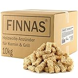 Finnas 10 kg Holzwolle Premium Anzündwolle Anzünder Kaminanzünder (ca. 800 Stück) Grillanzünder Öko Ofenanzünder aus Holz und...