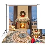 150 x 220 cm Weihnachtshintergrund für den Innenbereich, Kamin-Teppich, Fotografie-Hintergrund für Weihnachten, Familie, Party,...