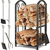 KESSER® Kaminholzregal 5-teiliges Set Kaminholzständer Feuerholzablage Brennholzregal Innen und Aussen Metall 2 Ebenen 4...
