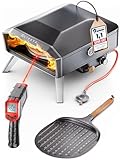 LIKAYA NeroSpin Pizzaofen 12” All-in-one Set – 6,2kW Gas Pizza Ofen 450°C für außen mit drehbarem Pizzastein, Pizzaschaufel,...