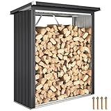Outsunny Brennholzunterstand erhöhtes Brennholzregal mit Pultdach Schnelle Montage Kaminholzunterstand Metall Holz Lager...