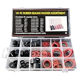 141 Stück Gummidichtungen, 18 Größen Dichtungsring Sortiment, Gummi Unterlegscheibe, O-Ringe Fiberringe Dichtringe Set, Gummihahn...