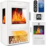 TRESKO® Elektrokamin mit Heizung inkl. Fernbedienung & WiFi App | Kamin elektrisch 1800W LED-Flammeneffekt Farbmodi | Kaminfeuer...
