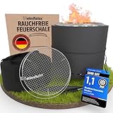 Heimfleiss® Rauchfreie Feuerschale Edelstahl Ø50cm | Feuerkorb mit Grillrost | Feuerschale Rauchfrei für Garten, Camping, Balkon &...