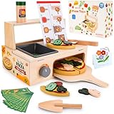 ZUSUZU Pizza-Ofen Holzspielzeug ab 3 Jahre Kinder,Kinderküche Zubehör Pizza Set Holz,Kinderküche Holz Pizza...