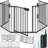 KIDUKU® Kaminschutzgitter mit Tür Metall 300 cm | Absperrgitter Ofenschutzgitter faltbar | Konfigurationsgitter inkl. 5 Elementen...